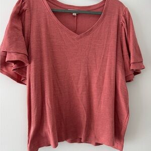 Peach Color Women's V-Neck Short Sleeve Top - 1X